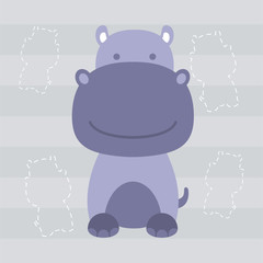 cute little hippo cartoon kids t shirt design