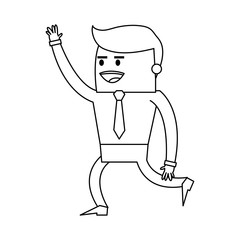 happy cartoon businessman stretching arm icon image vector illustration design  single black line