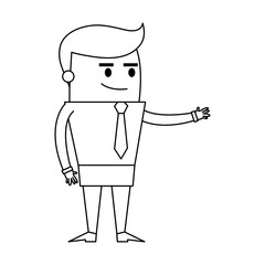 happy cartoon businessman stretching arm icon image vector illustration design  single black line