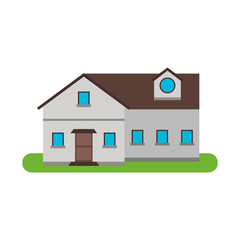 pretty family house surrounded by lawn icon image vector illustration design 