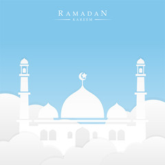 mosque with clouds and soft blue color background