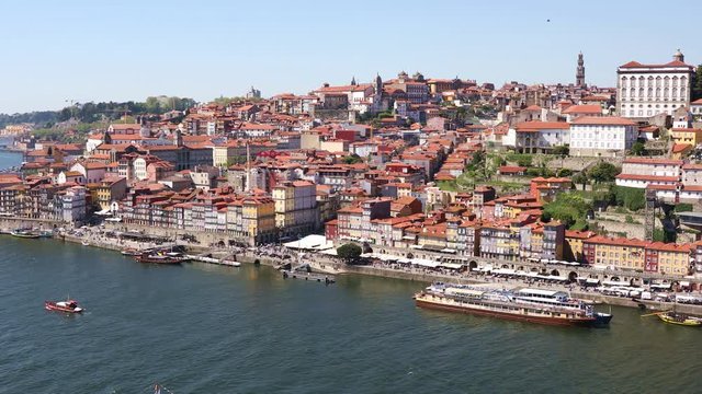 Panoramic view of Porto city with Douro river and Dom Luis I bridge, Portugal
