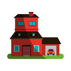 pretty family house surrounded by lawn icon image vector illustration design 