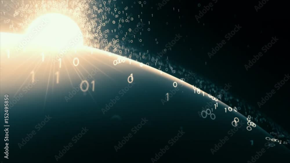 Wall mural cyberspace series. glowing sun. numbers and data.