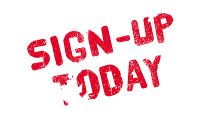 Sign-Up Today rubber stamp. Grunge design with dust scratches. Effects can be easily removed for a clean, crisp look. Color is easily changed.
