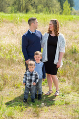 Family Portrait of Four Outdoors