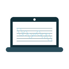 laptop computer with graph chart on screen icon image vector illustration design 