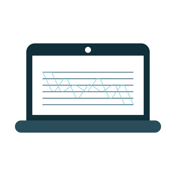 laptop computer with graph chart on screen icon image vector illustration design 