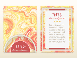 Cover design with marbling. Marble texture. Paint splash. Colorful fluid. It can be used for brochure, card, cover book, catalog. Size A4. Vector illustration, eps10