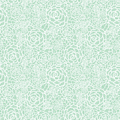 Vector gentle pastel mint green lace roses seamless repeat pattern background. Great for wedding or bridal shower decor, invitations, gifts.