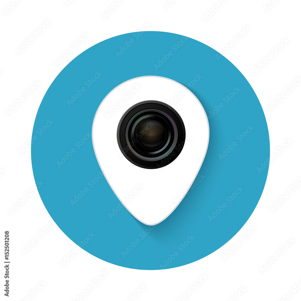 Poster vector modern concept map pointer and camera icon isolated on white background.