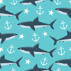Naklejka premium Shark seamless pattern. Can be used for wallpaper, t-shirt pattern, web page background, print, wrapping and much more!