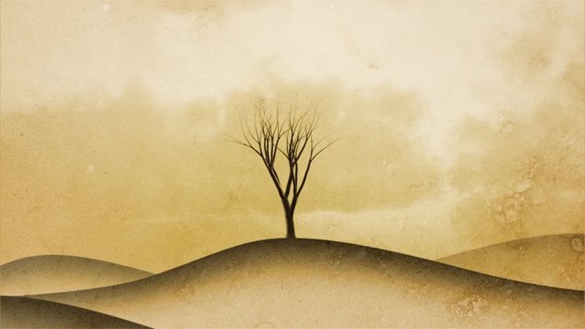 Timelapse of a growing tree series on sepia graphical background. Side composition.