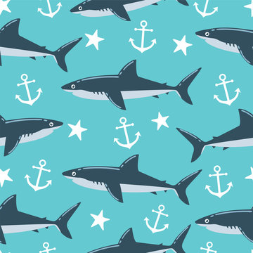 Shark seamless pattern. Can be used for wallpaper, t-shirt pattern, web page background, print, wrapping and much more!