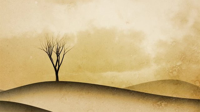 Timelapse of a growing tree series on sepia graphical background. Central composition.