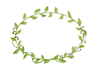 Colorful hand drawn green bright spring leaf frame for greeting card on the white background, isolated floral illustration of leaves painted by watercolor, high quality