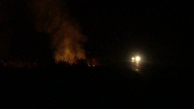 Burning field near the road