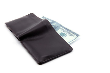 Old Brown wallet isolated on white background - clipping part.