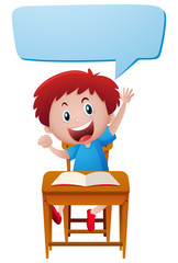 Boy sitting on desk and speech bubble design