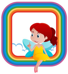 Rainbow frame design with cute fairy