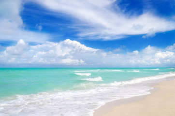 Miami tropical beach, blue sky and ocean, Florida, USA