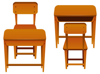 Desks and chairs made of wood