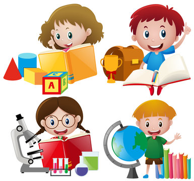 Boy and girl with school equipments