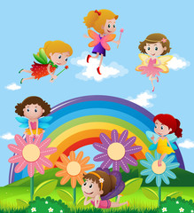 Fairies flying over the rainbow