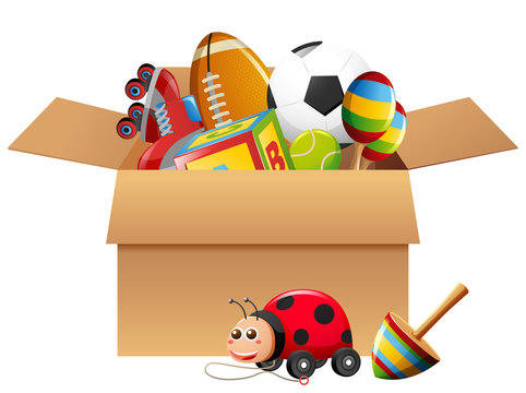Different types of toys in box
