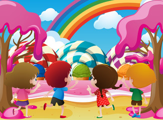 Kids playing in candyland
