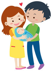 Family with parents and newborn baby