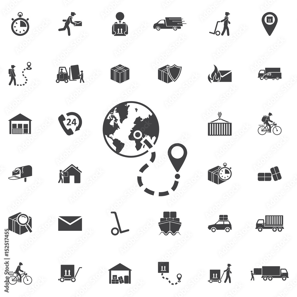 Poster global world map with geo location pins vector icon.