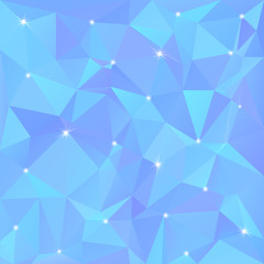 Beautiful blue abstract background of triangles and polygons with flashes of light in the corners.