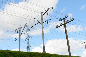 Supports the electric line of the train, supports the low and high voltage power lines.