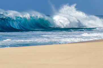 Ocean waves breaking on a sandy beach on the north shore of Oahu Hawaii - 152522646