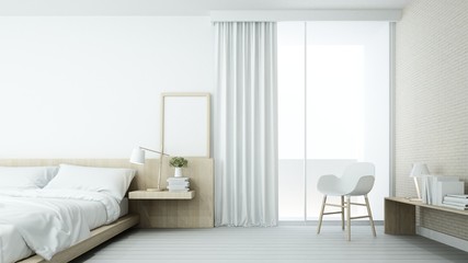 The interior minimal bedroom space in condominium and decoration white background - 3D Rendering