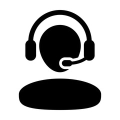 Customer Care Service and Support Icon - Vector Person Avatar with Wearing Headphone in Glyph Pictogram Symbol illustration