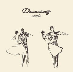 Set dancing couple draw vector illustration sketch