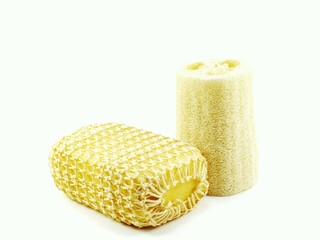 loofah and sponge isolated on white background