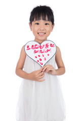 Asian Little Chinese Girl holding greeting card for mother's day