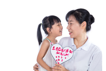 Asian Little Chinese Girl celebrating mother's day with her mom