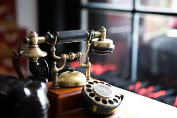 Black gold antique vintage telephone, abstract of communication