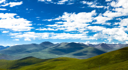 Green Tibet landscape on sunny day with color filter