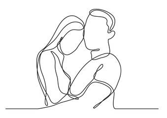 loving couple embracing - continuous line drawing