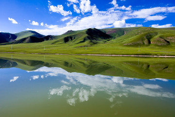 Landscape of Yamdrok lake and blue sky with color filter