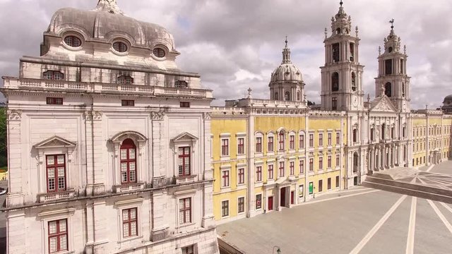 Panoramic view of Mafra and facade of the royal palace in Marfa, Portugal, May 10, 2017. Aerial view