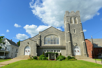 Fototapeta na wymiar Grace United Methodist Church in downtown St. Johnsbury, Vermont, USA.