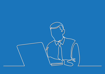 businessman with laptop - continuous line drawing