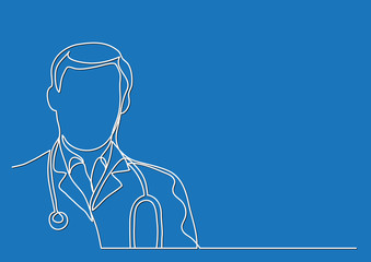 doctor with stethoscope - continuous line drawing