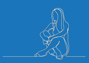 woman sitting on the floor - continuous line drawing